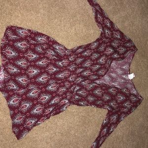 Burgundy Long sleeve V-Neck Romper